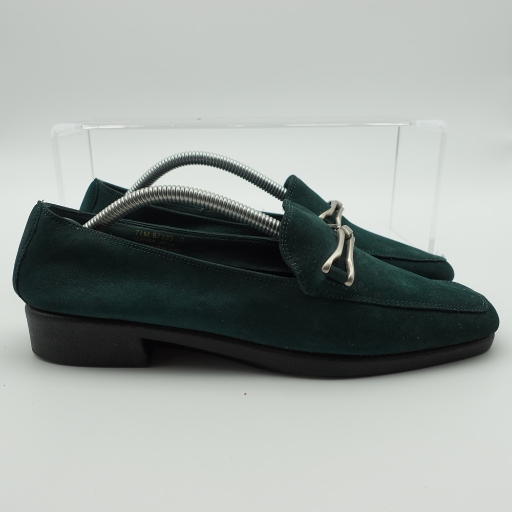 Aerosoles Women Size 7.5 Loafers Green Suede Slip On Shoes Buckle Flats Casual